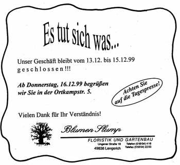 Quelle: Informationsblatt der Samtgemeinde Lengerich - Nr. 262, Lengerich Dezember 1999 Quelle: Informationsblatt der Samtgemeinde Lengerich - Nr. 262, Lengerich Dezember 1999